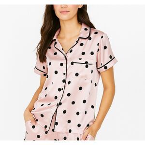 Kate Spade Pink with Black Polka Dots Satin Short Sleeve Capri Length Pajamas S